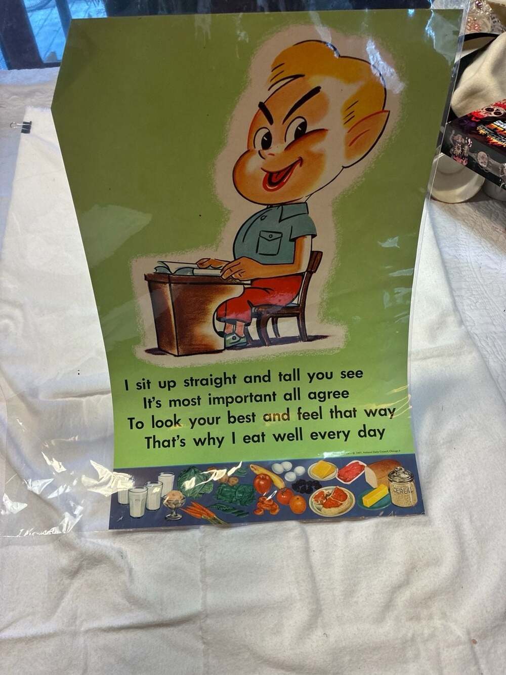 Vintage 1957 National Dairy Council "Sitting Straight" Educational Health Poster